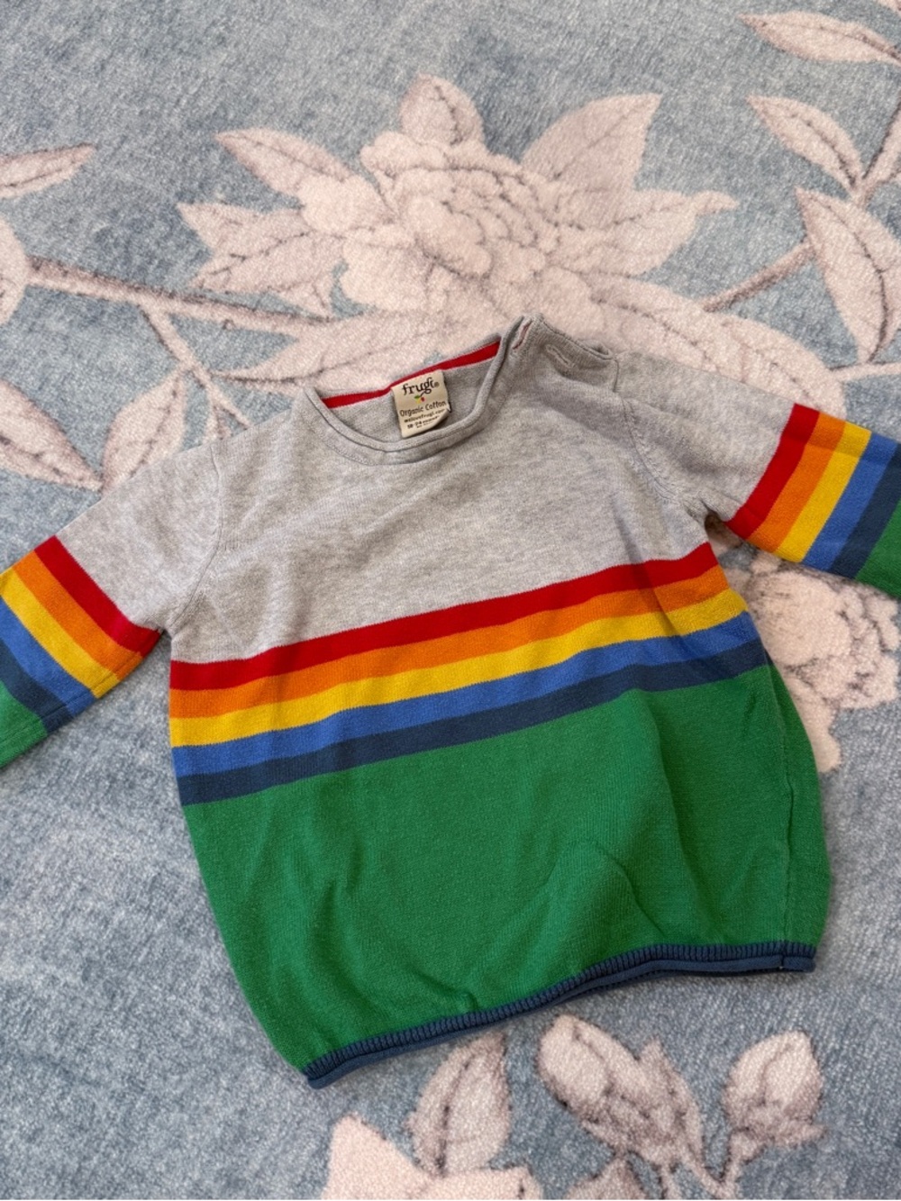 Kids Rainbow Stripe Sweater - Grey & Green
